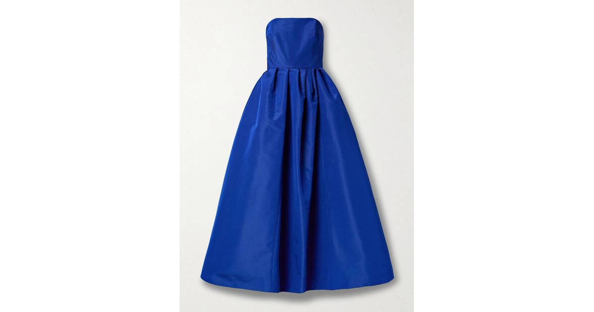 Carolina Herrera Strapless Pleated Silk-Faille Gown in Blue | Lyst