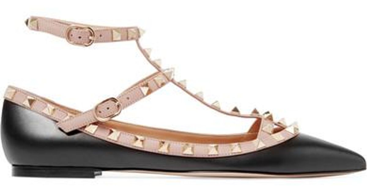 Lyst - Valentino Rockstud Two-tone Leather Cage Flats in Black