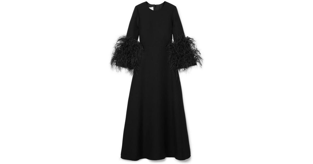 Valentino Ostrich Feather-cuff Long-sleeve Gown in Black | Lyst Canada