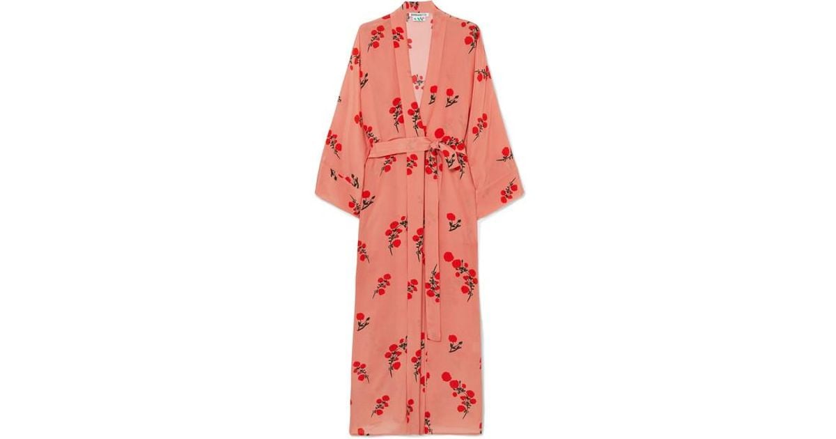 BERNADETTE Peignoir Floral-print Silk Crepe De Chine Robe in Pink | Lyst