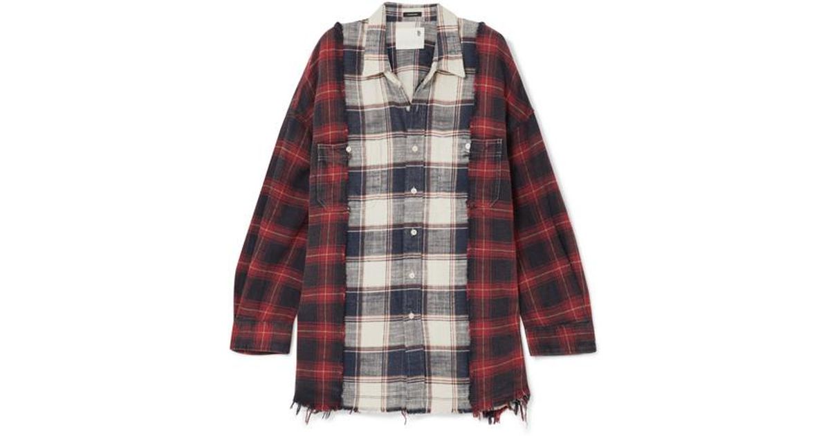 R13 Oversized Frayed Checked Cotton-flannel Shirt in Red | Lyst