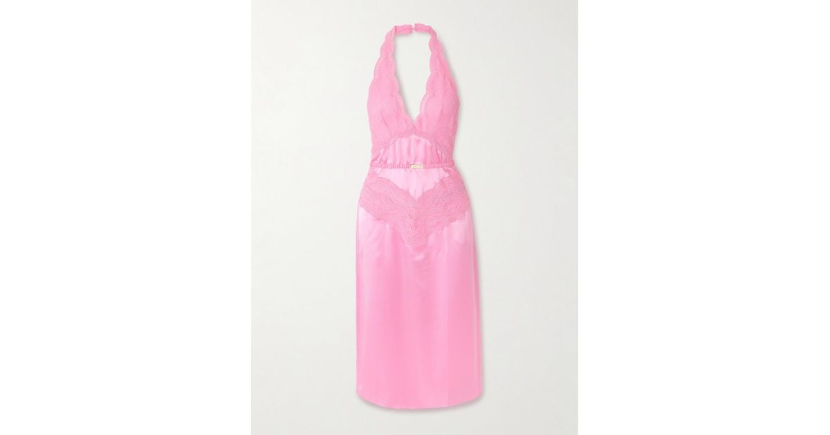 gucci pink lace dress GUCCI Lace-Trimmed Duchesse-Silk Dress