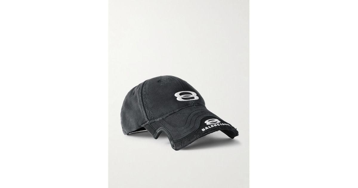 BALENCIAGA★Distressed embroidered cotton-drill baseball cap Balenciaga Double Unity Distressed Embroidered Cotton-Drill