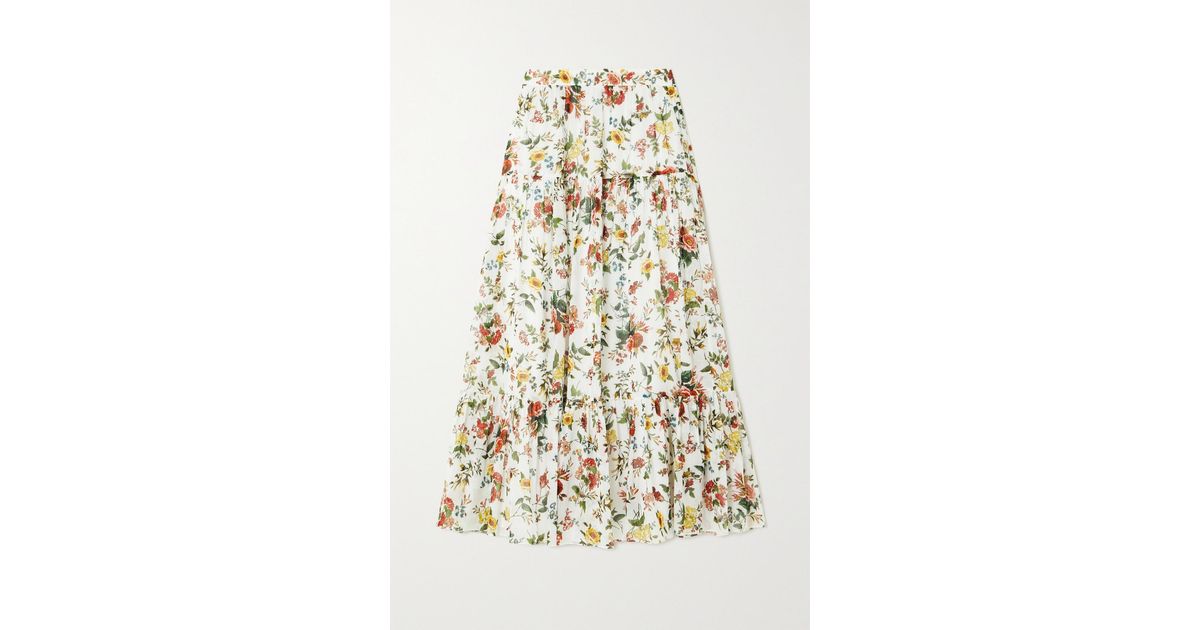 Erdem Olympia Tiered Ruffled Floral-print Cotton-voile Maxi Skirt in ...