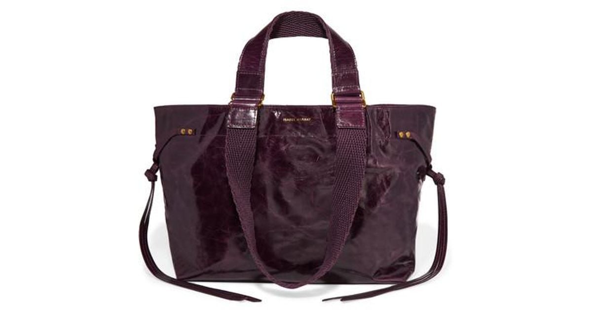 Isabel Marant Bagya Canvas-trimmed Glossed-leather Tote in Burgundy ...