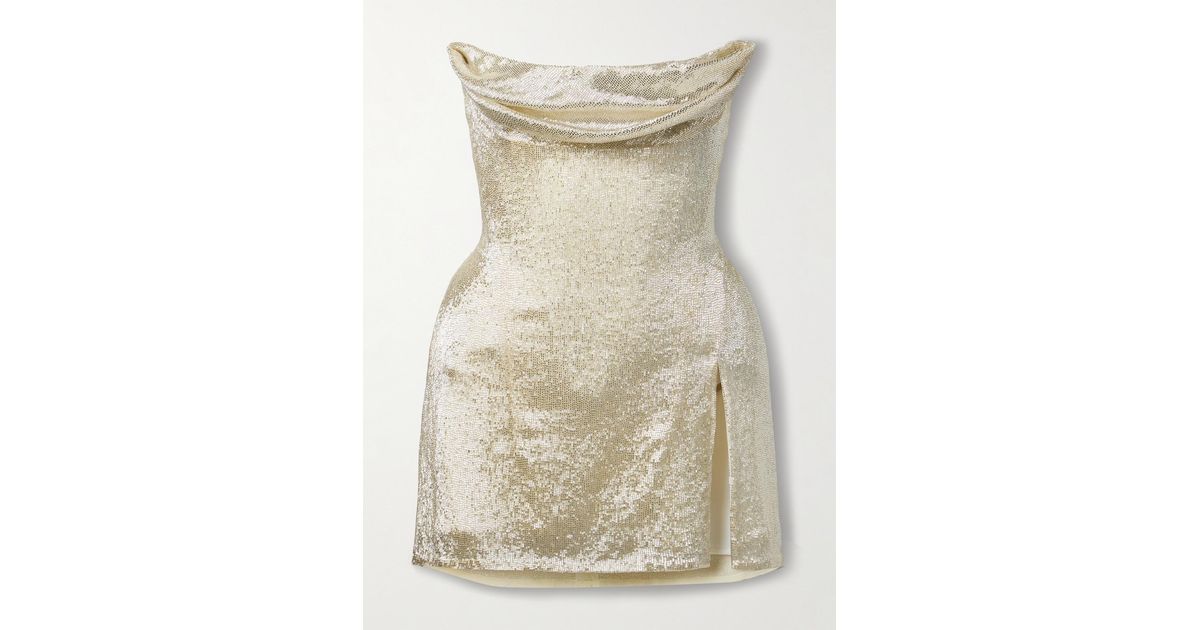 Wiederhoeft Ivy Draped Strapless Beaded Tulle Mini Dress in Natural | Lyst