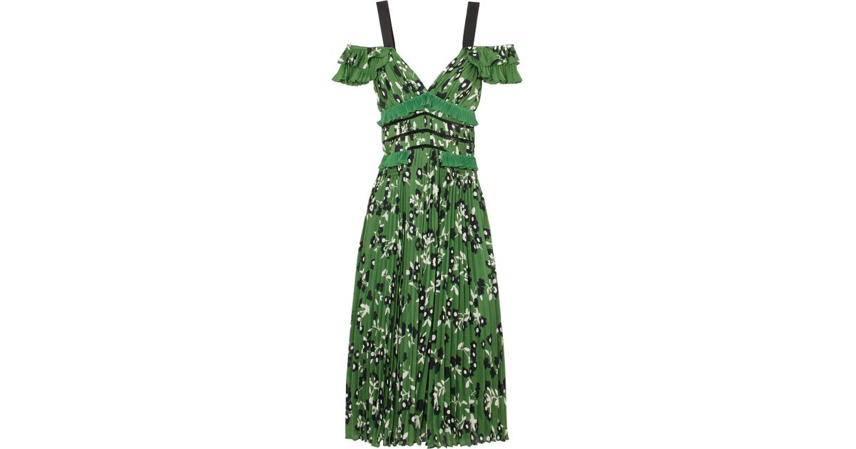 self portrait cold shoulder floral printed dress green