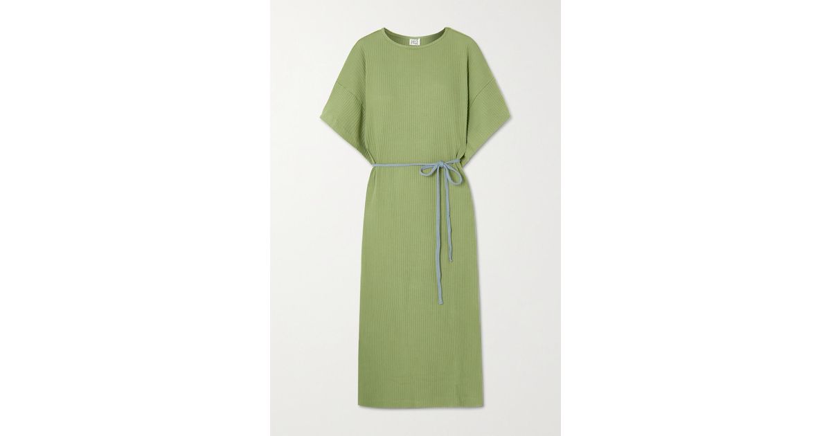 Baserange Clair Cutout Two-tone Ribbed Organic Cotton Wrap Midi Dress in Green | Lyst
