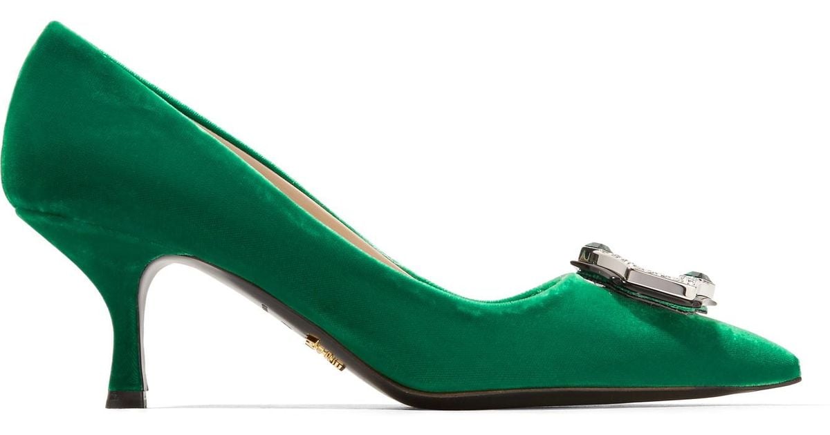 prada green velvet shoes
