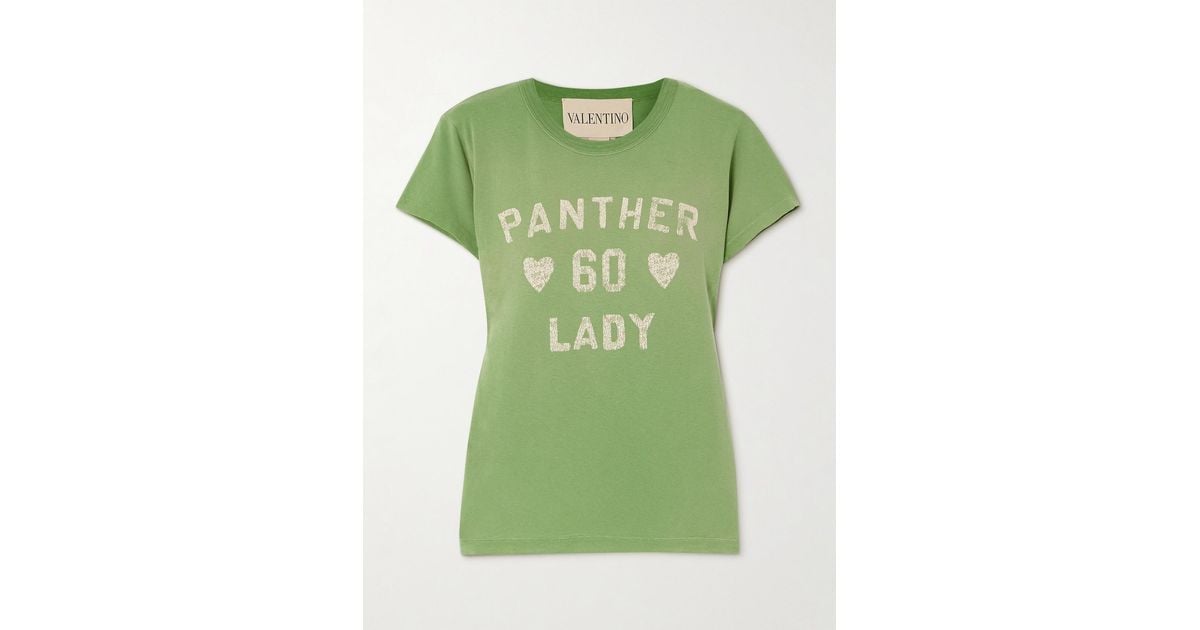 【VALENTINO】GARAVANI COTTON T-SHIRT WITH PANTHER 60 PRINT VALENTINO GARAVANI Panther 60 Lady printed appliquéd cotton