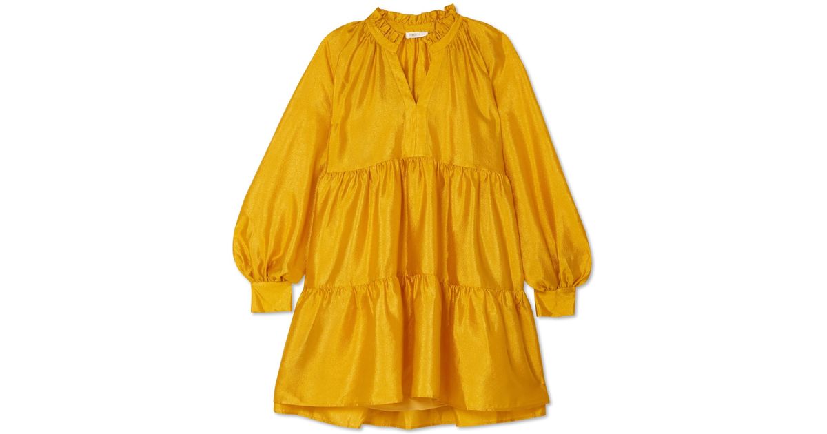Stine Goya Jasmine Tiered Lamé Mini Dress in Yellow Lyst Canada