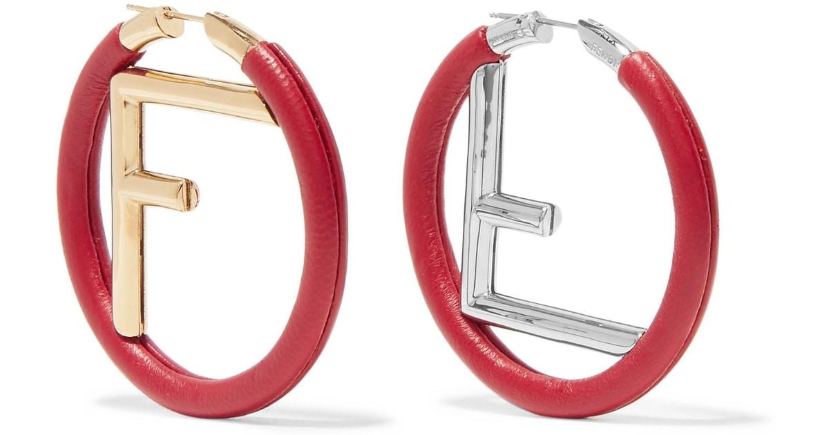 Fendi Gold And Silverplated Leather Hoop Earrings in Red Lyst
