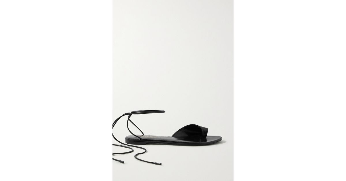 Saint Laurent Gia Laceup Leather Sandals in Black Lyst