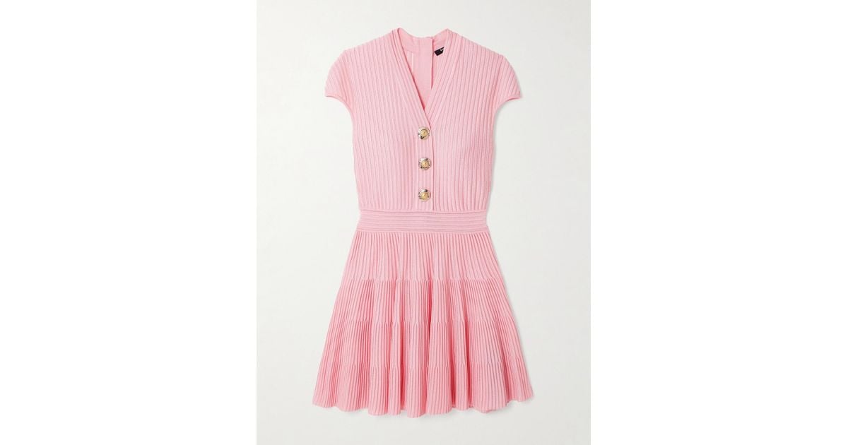 balmain button embellished ribbed knit mini dress Balmain Knitted button-embellished Minidress | White