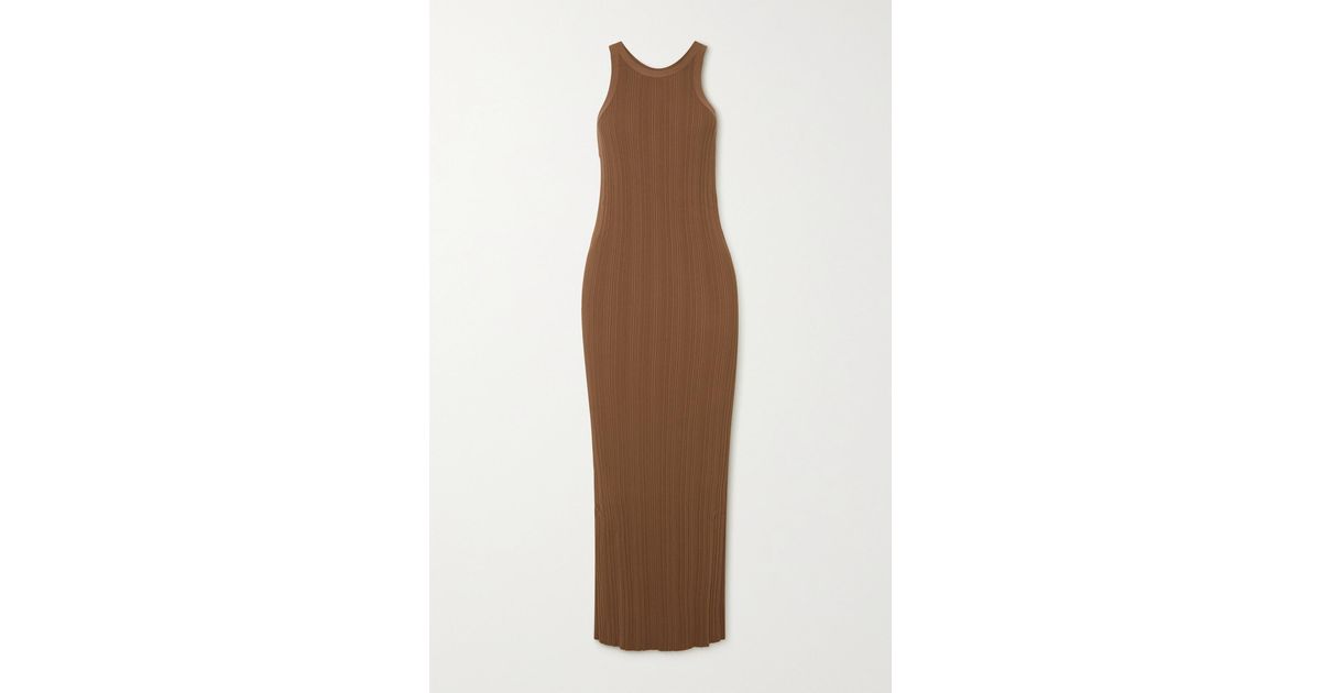 TotÃªme Synthetic Ribbed Jersey Midi Dress in Brown - Lyst