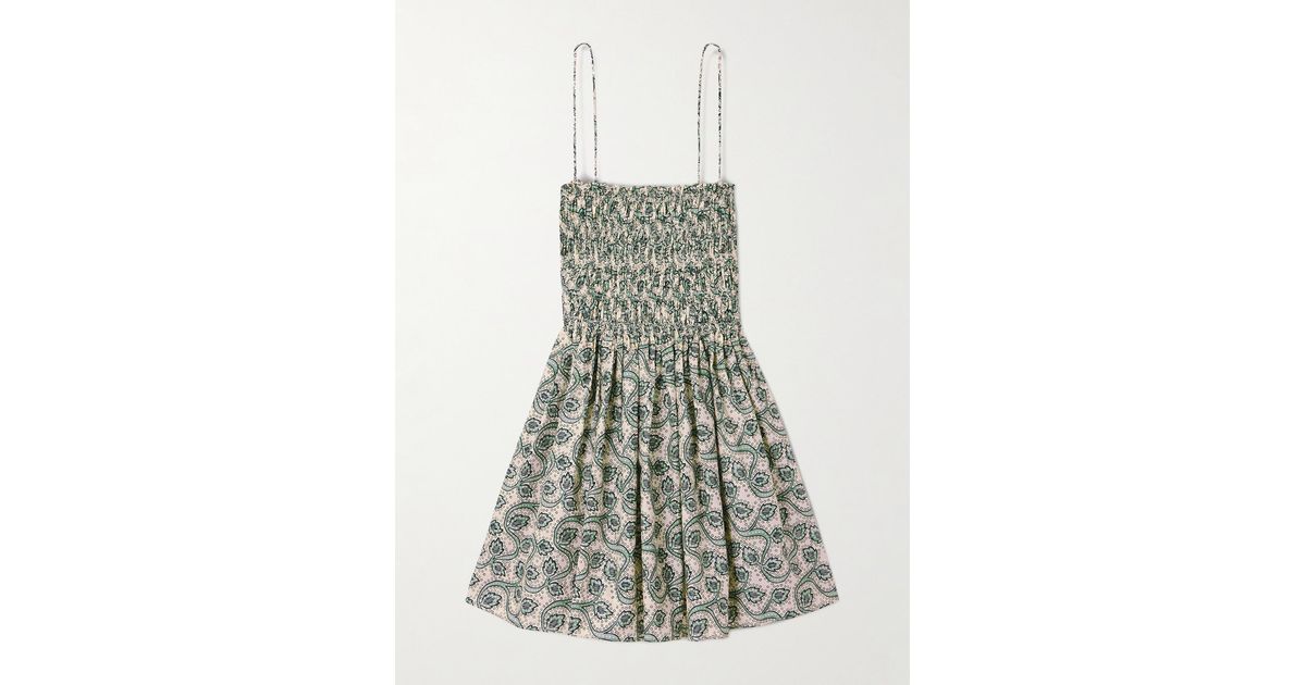 Matteau Shirred Printed Organic Cotton-Poplin Mini Dress
