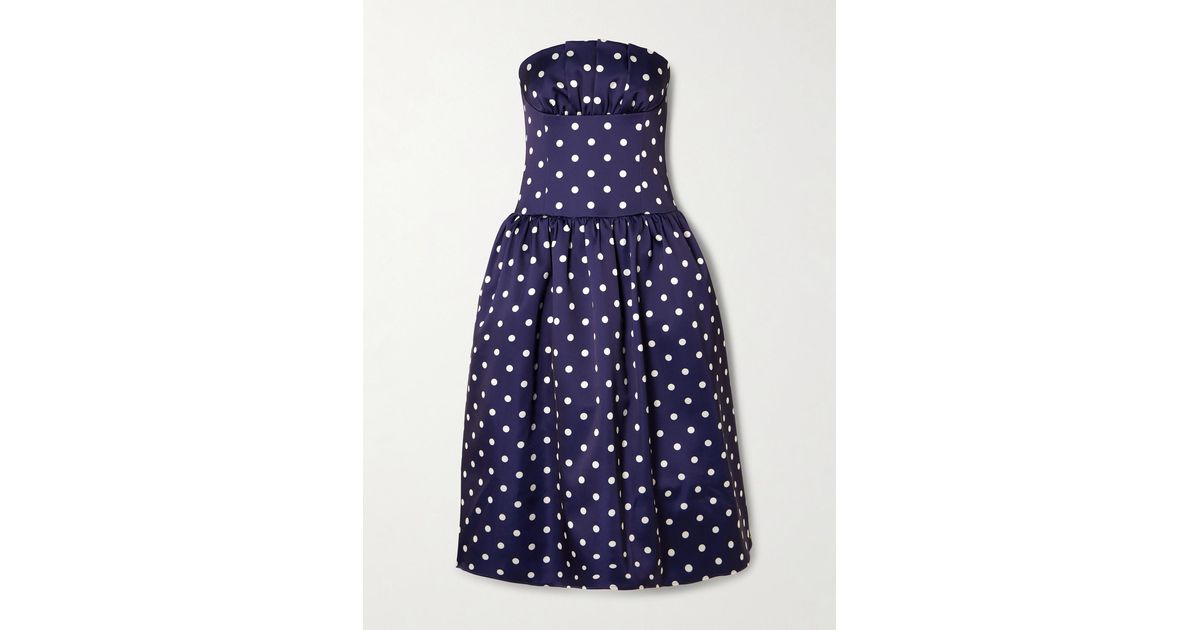 Self-Portrait Strapless Pleated Polka-Dot Satin Midi Dress