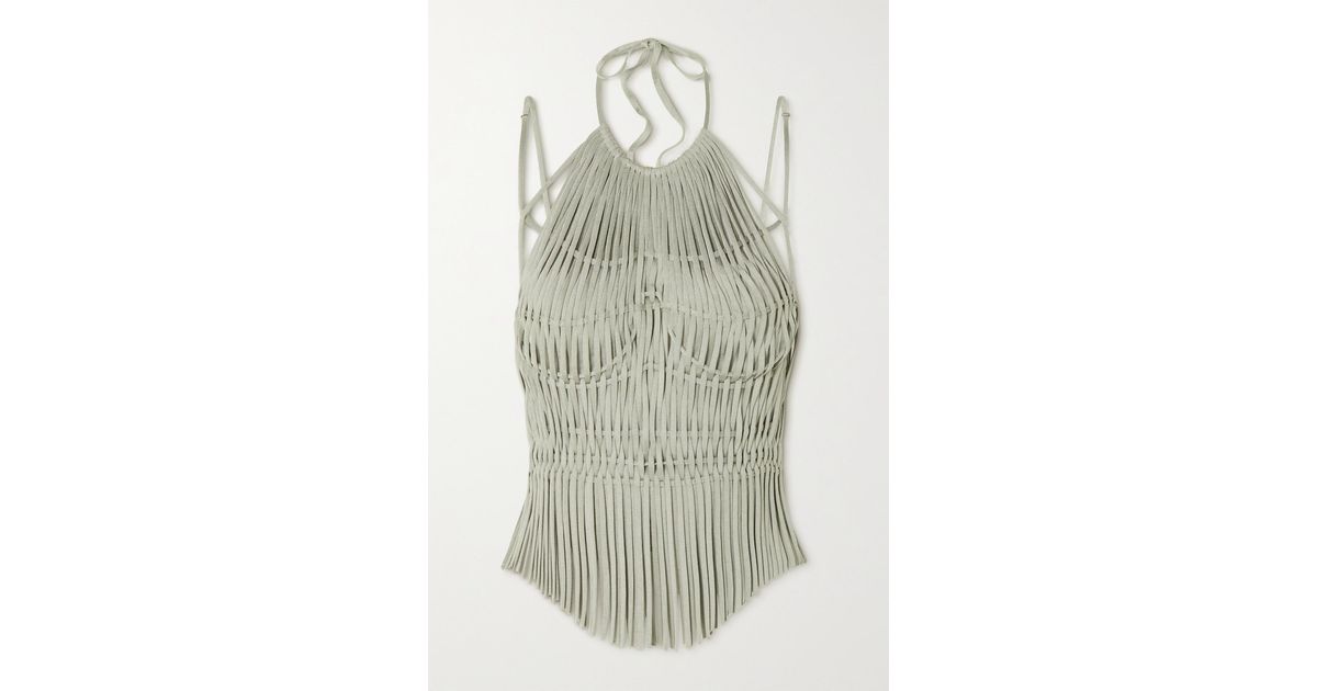 Isa Boulder Papercut Metallic Open-knit Halterneck Top | Lyst
