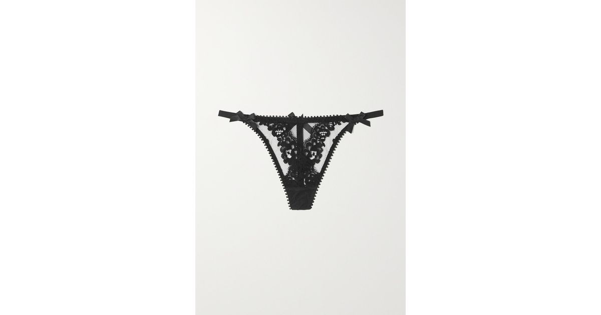 Agent Provocateur Lacy Bow-detailed Satin-trimmed Leavers Lace Thong in ...