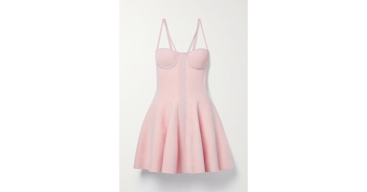 Balmain Ribbed Velour Mini Dress in Pink | Lyst