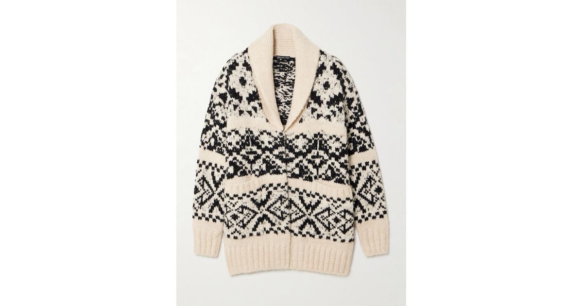 James Perse Intarsia-Knit Wool-Blend Cardigan in Black | Lyst