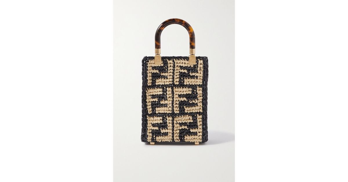 Mini Sunshine Shopper - Black raffia mini bag with crocheted FF