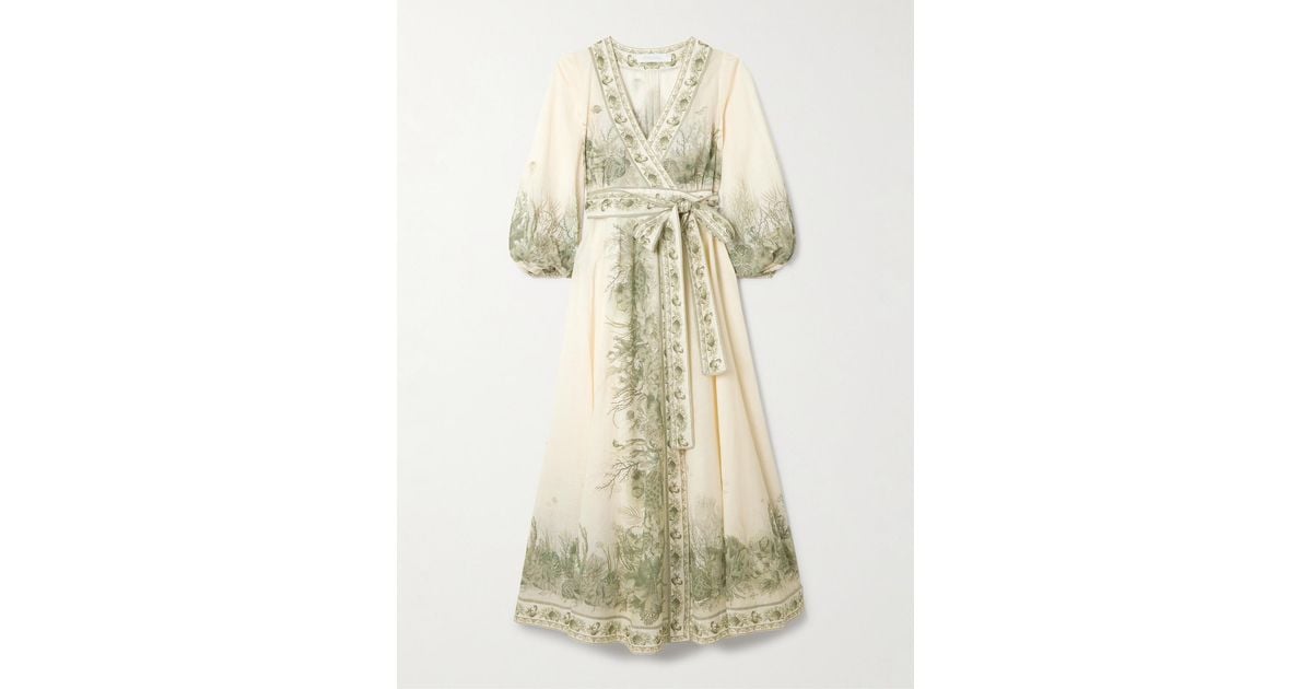 zimmermann devi belted paisley-print cotton-voile midi wrap dress Zimmermann Devi Belted Paisley-print Cotton-voile Midi Wrap Dress in Green