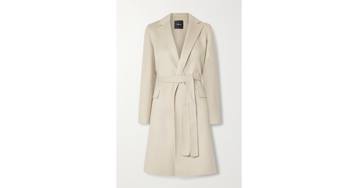 Theory New Divide Belted Wool And Cashmere-blend Coat in Natural