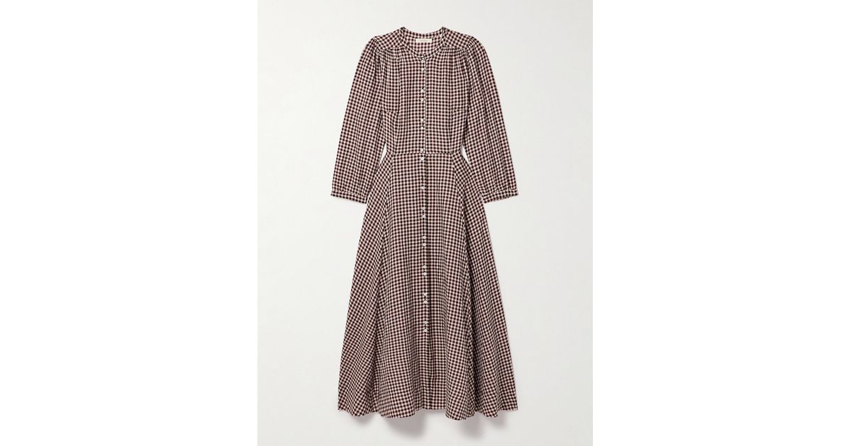 Doen Marielle Checked Organic Cotton-Flannel Midi Dress in Brown | Lyst