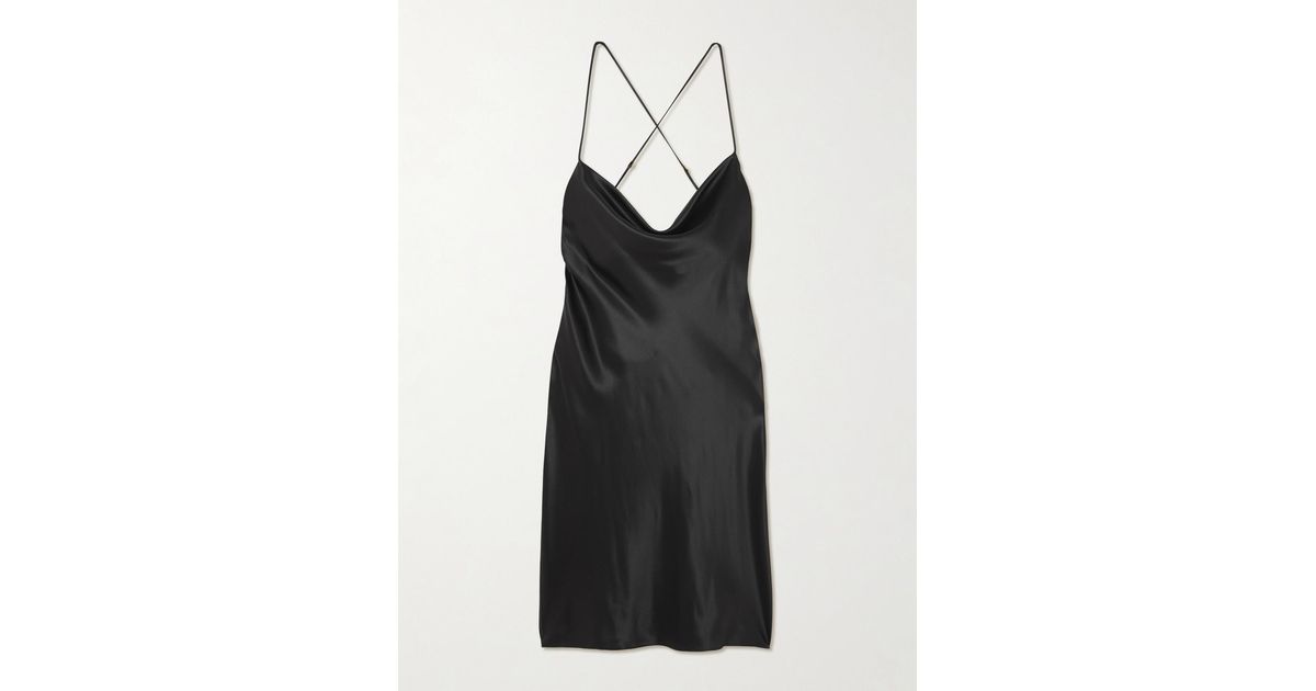 saint laurent silk satin mini dress Saint Laurent Women's Black Lace-trimmed Silk-Satin Mini Dress Size 8, Lingerie Slip Style Saint Laurent