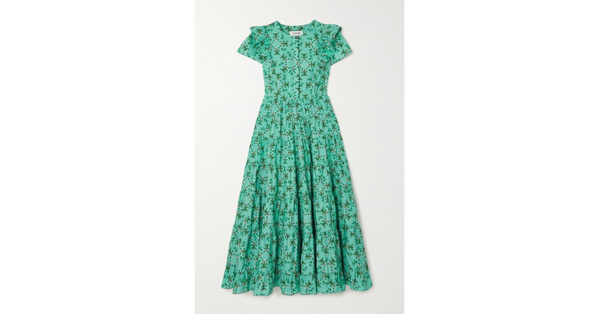 Cefinn Sawyer Ruffled Tiered Floral print Cotton Midi Dress in