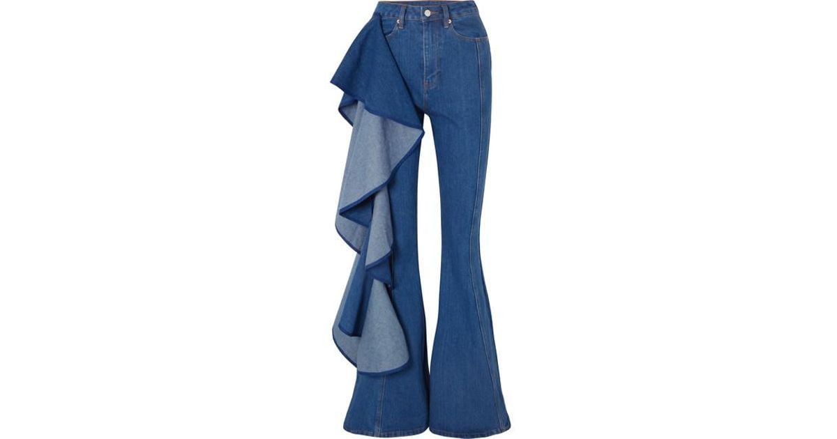 Solace London Trumpet Ruffled Highrise Wideleg Jeans in Blue Lyst
