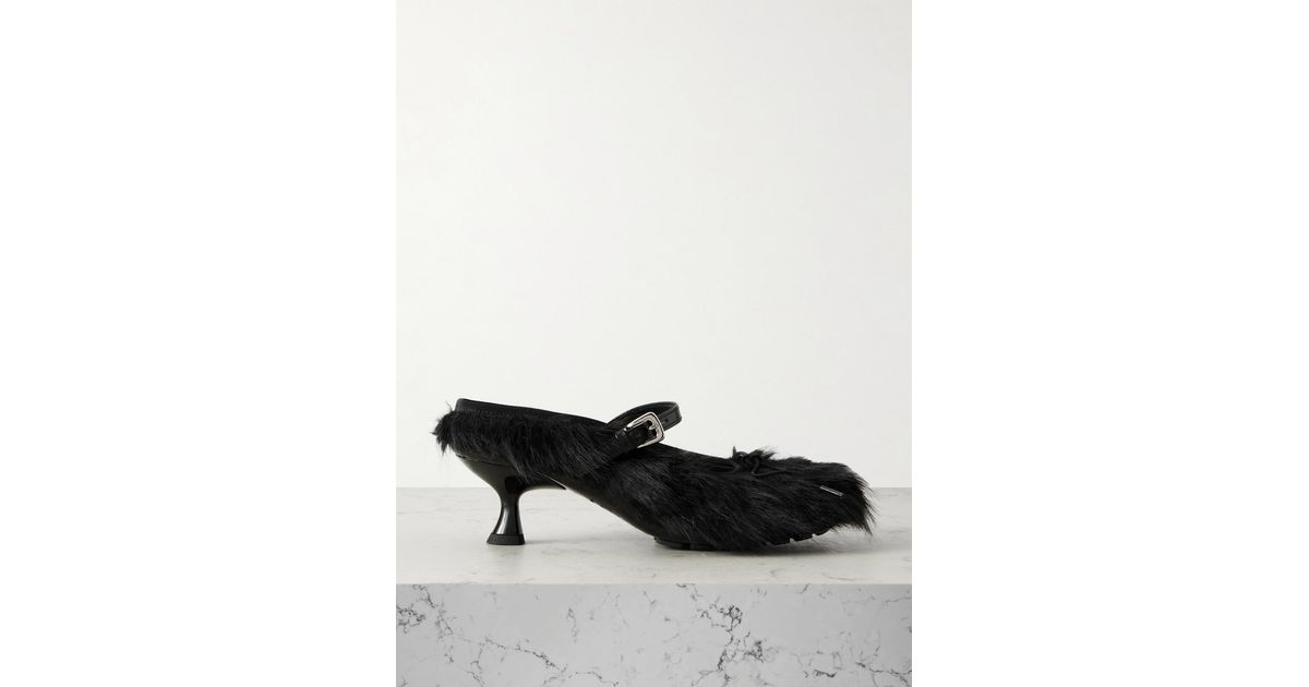 Simone Rocha Leather-Trimmed Plush Pumps in Black | Lyst