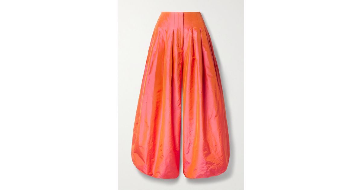 Christopher John Rogers Pleated Silk-taffeta Wide-leg Pants in Red