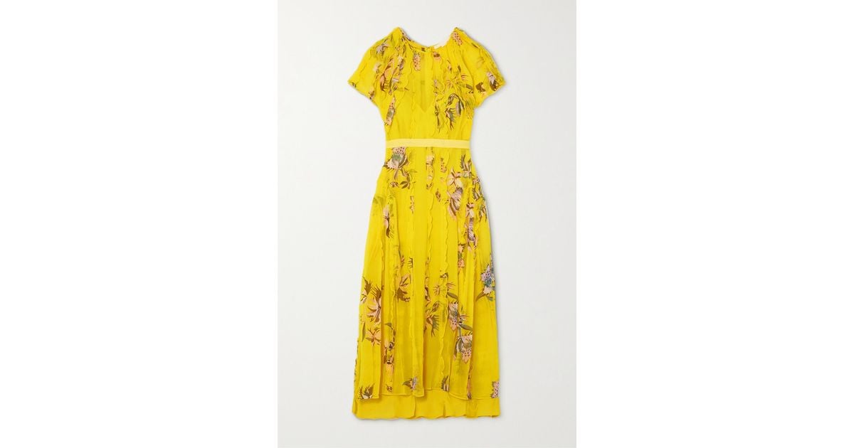 Jason Wu Ruffled Floral-print Silk-chiffon Midi Dress in Yellow | Lyst