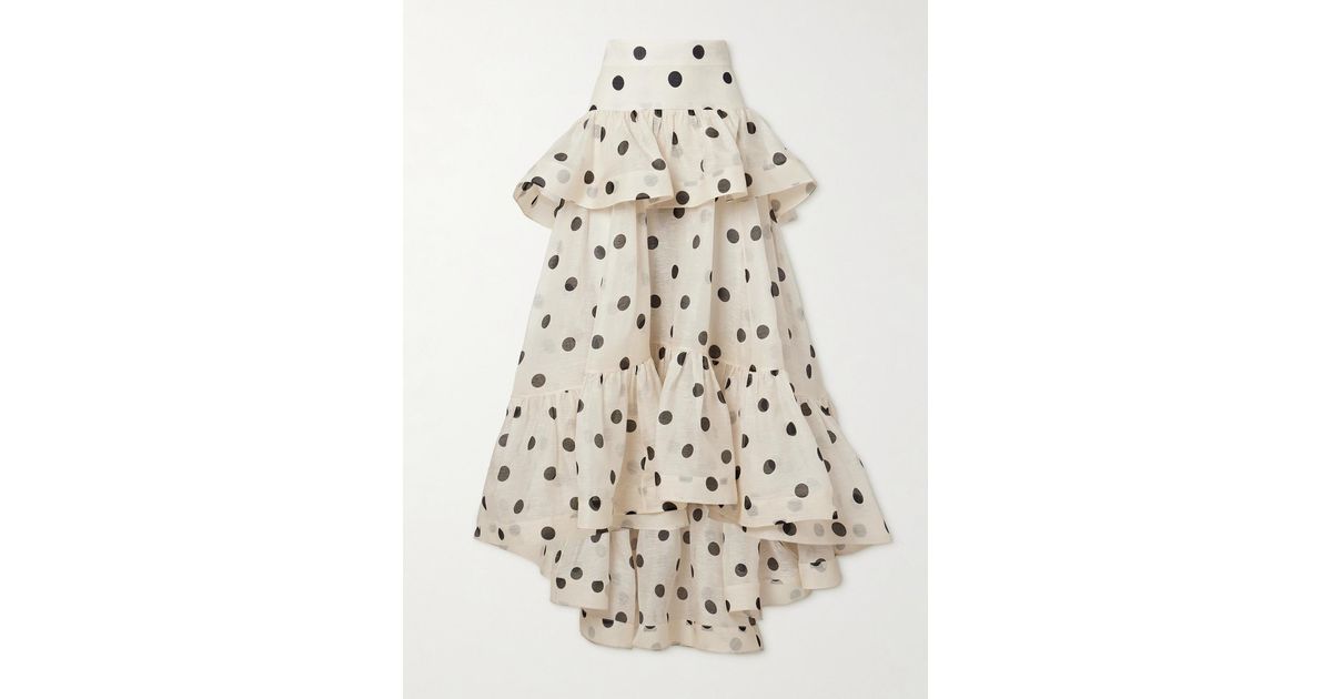 【Zimmermann】Crush polka-dot linen and silk maxi skirt ZIMMERMANN Crush tiered ruffled polka-dot linen and silk