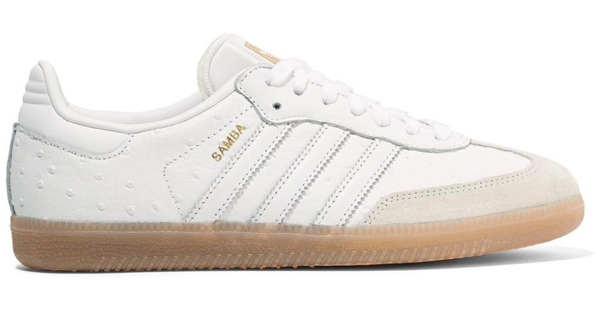 adidas Originals Samba Suede-trimmed Ostrich-effect Leather Sneakers in  White | Lyst