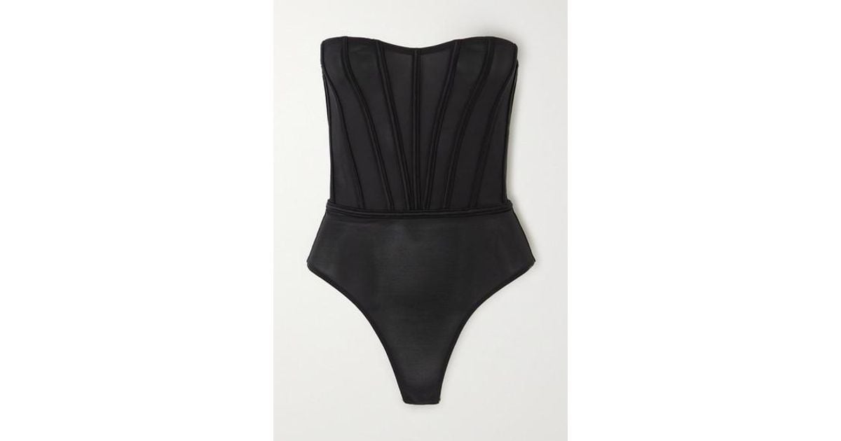 COCO DE MER Sylph Cutout Silk-blend Satin Underwired Thong Bodysuit - Black