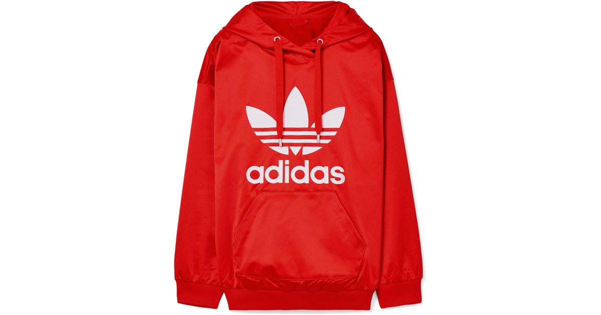 adidas Originals Trefoil printed satin jersey hooded top adidas Originals Trefoil printed satin jersey hooded top