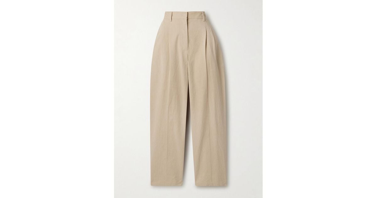 The Row Lilas Pleated Cotton-Blend Twill Tapered Pants in