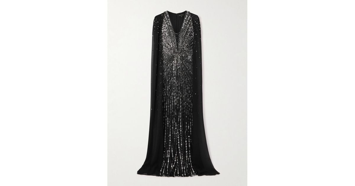 Jenny Packham Zenith Cape-Effect Embellished Chiffon Gown in Black | Lyst Jenny Packham Zenith Cape-Effect Embellished Chiffon Gown in Black | Lyst