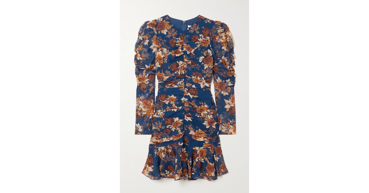 Veronica Beard Hedera Ruched Floral-print Silk-chiffon Mini Dress in