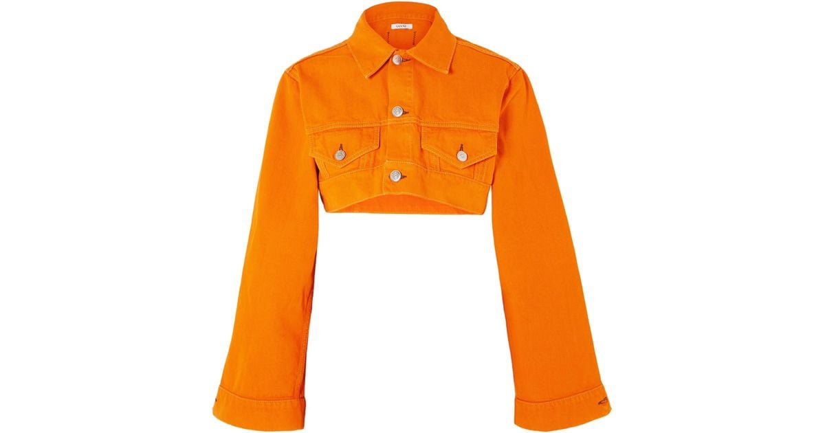 cropped orange denim jacket