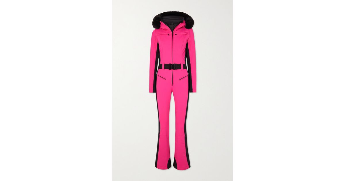 Goldbergh Parry Belted Hooded Faux Fur-trimmed Ski Suit in Pink | Lyst
