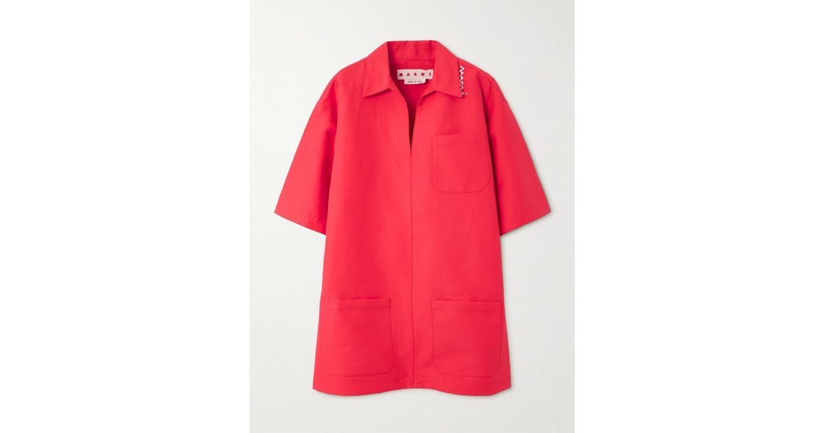 ワンピース Marni Oversized embroidered cotton mini dress Red Marni Oversized Embroidered Cotton Mini Dress | Lyst