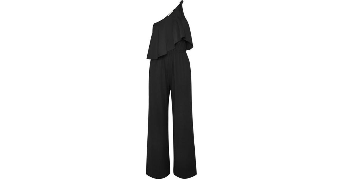 Diane von Furstenberg Rosalyee One-shoulder Jersey-blend Jumpsuit in Black