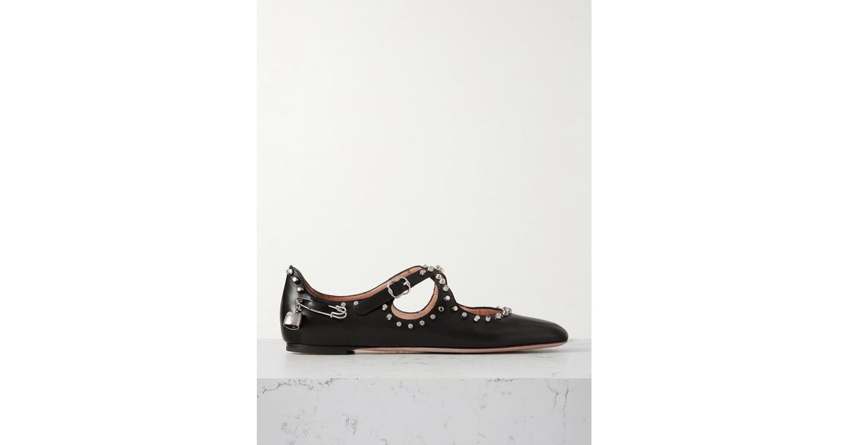 STUD-EMBELLISHED BALLET FLATS IN WHITE CALFSKIN