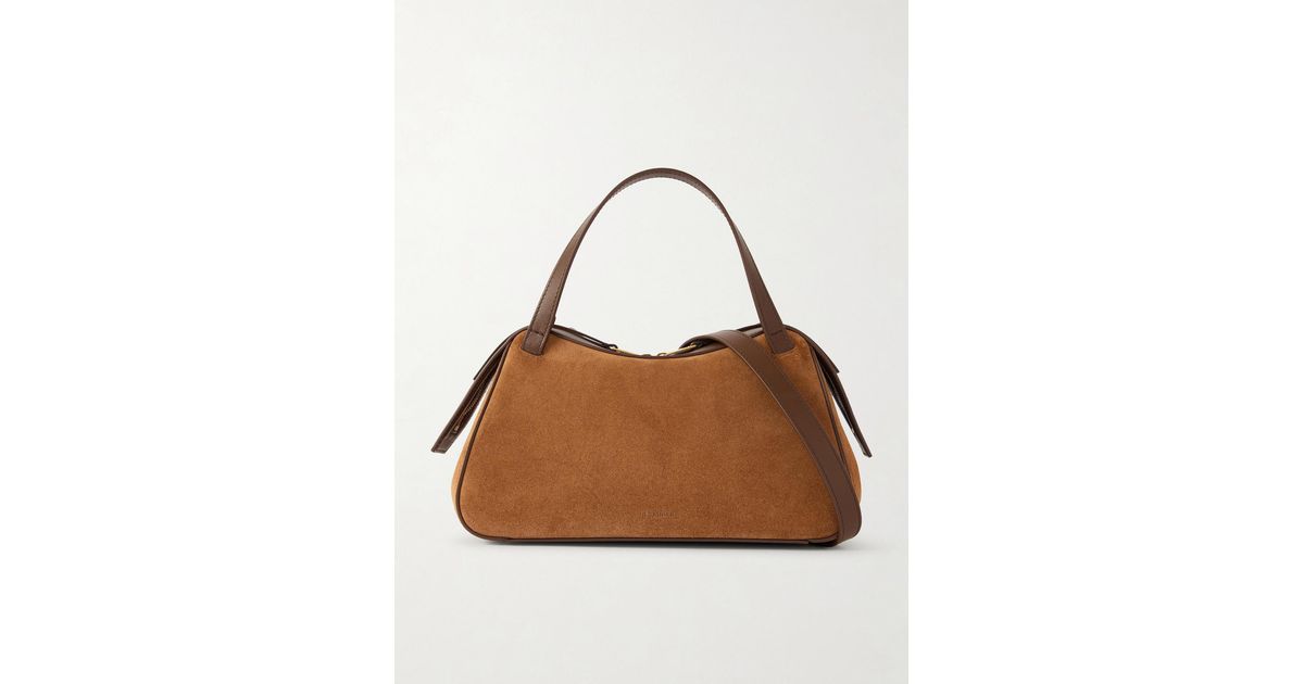 Jil Sander Small Leather-Trimmed Suede Shoulder Bag in Brown | Lyst