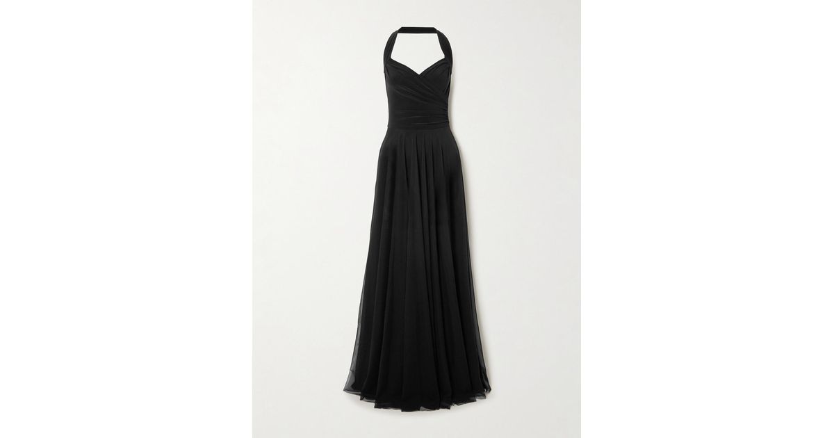 Norma Kamali Cayla Pleated Stretch-Jersey And Mesh Halterneck Maxi Dress in  Black | Lyst