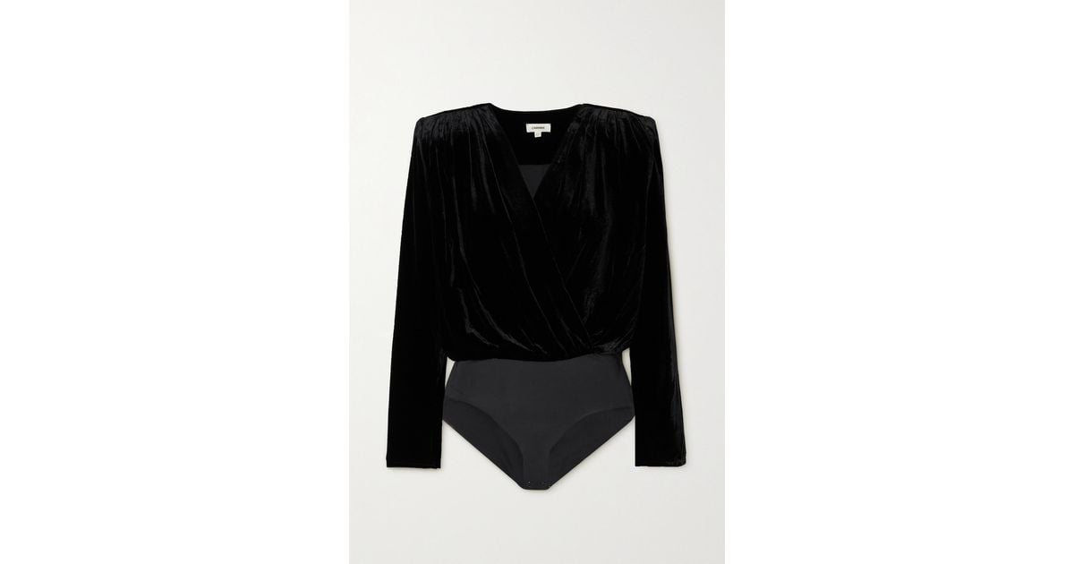 L'AGENCE Kallie Velvet Bodysuit in Black